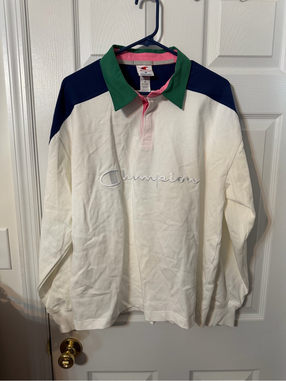 Champion Kids Rugby Polo in White with Pink & Green Trim